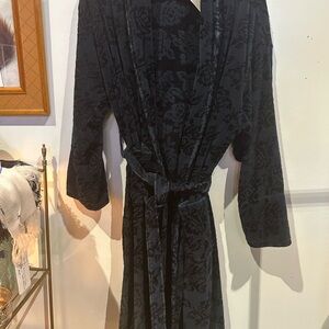Black Floral Jacquard Robe with Belt